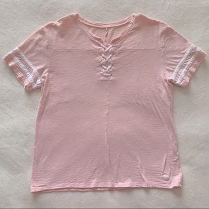 abercrombie kids Girls Light Pink White Sporty Stripe Short Sleeve Tee 13/14